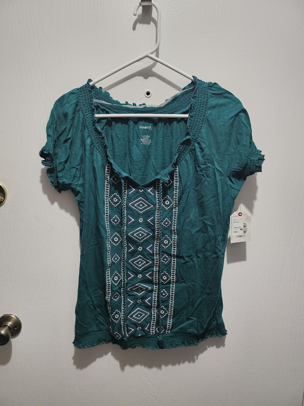 Teal Short-Sleeve Embroidered Top